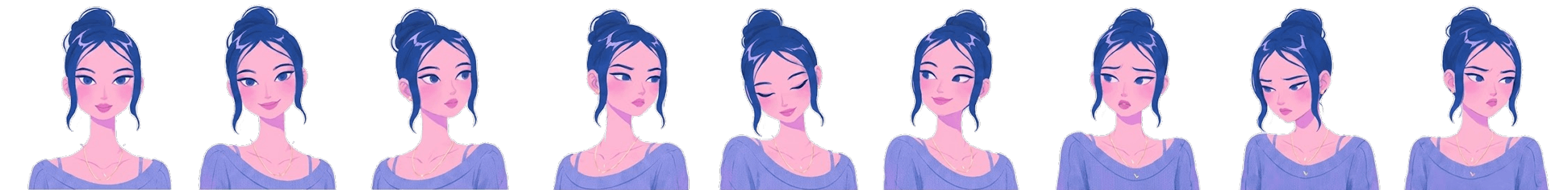Janet expression range showing warmth, curiosity, anticipation, and connection