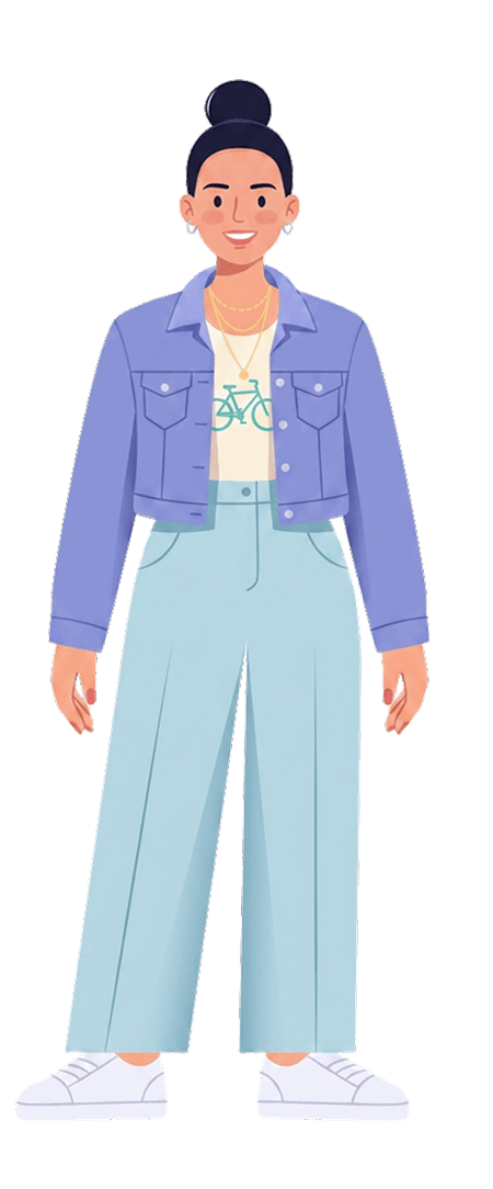 Janet rendered in the graphic brand character style