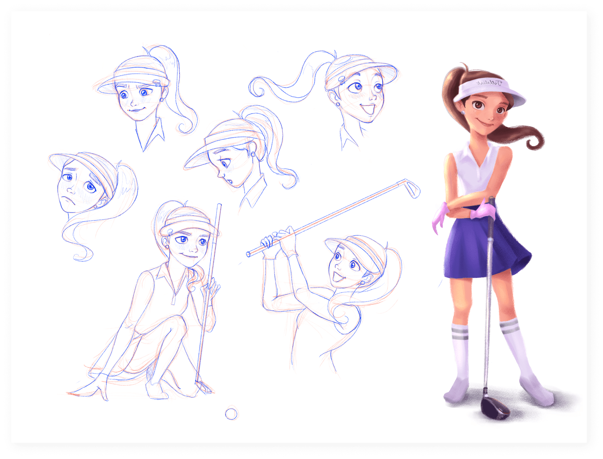 Stylized human character explored through poses, expressions, and costume