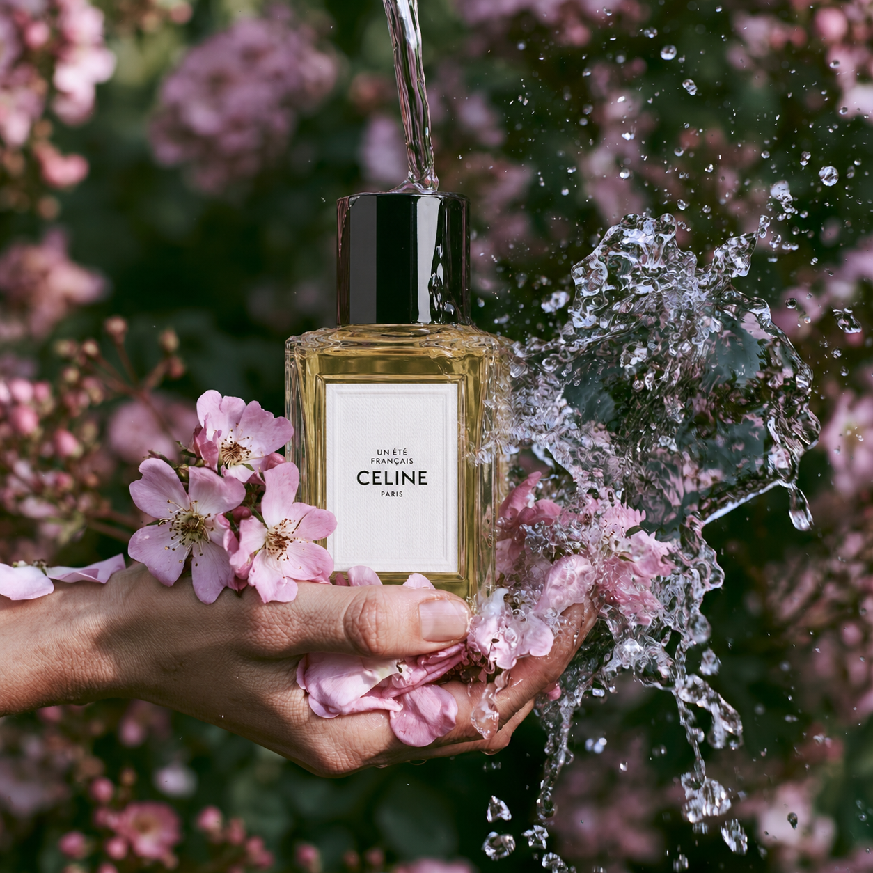 AI-generated perfume bottle with petals