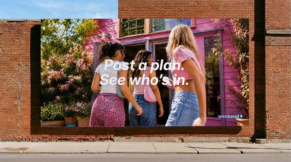 Weekend OOH campaign concept on a brick wall