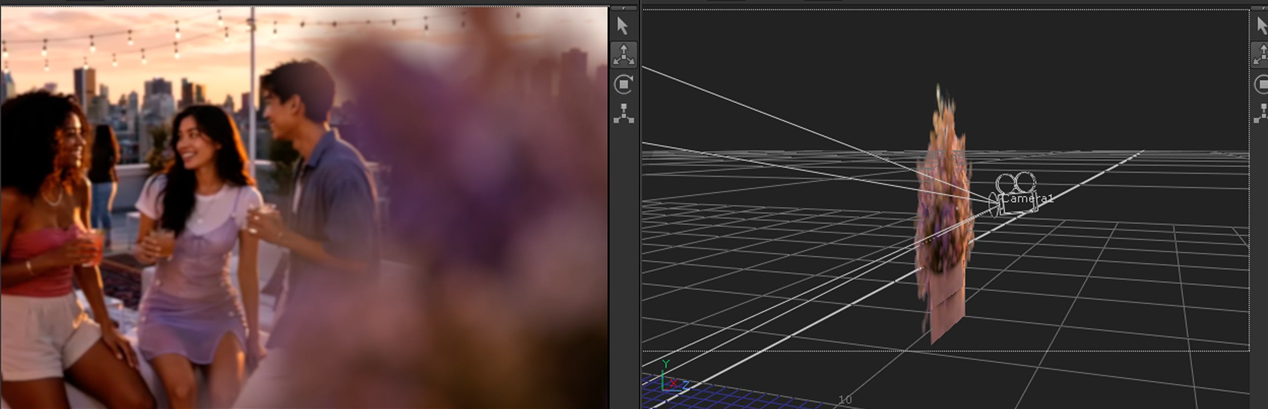 Nuke 2.5D camera transition and scene composition workflow for the Weekend hero film